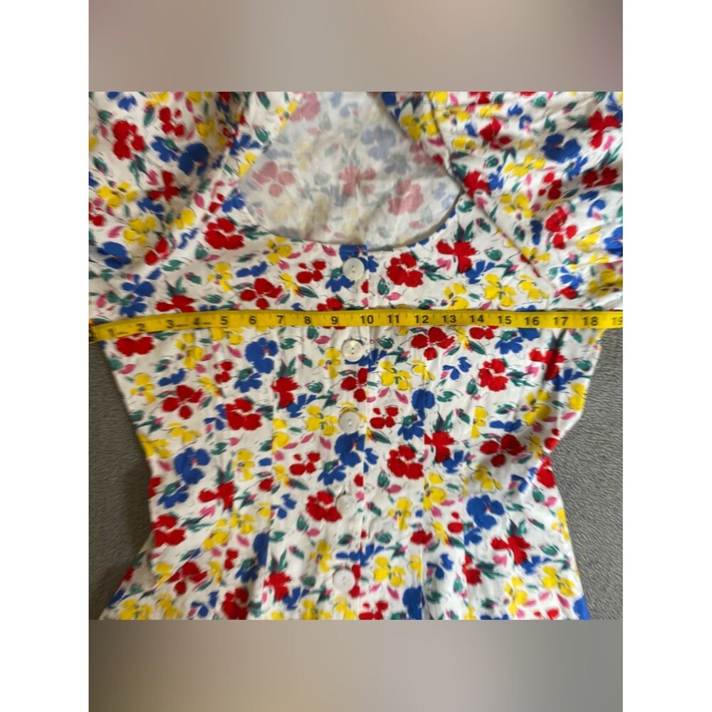 Rixo Floral Linen Blend Mini Summer Dress Puff Sleeves- Bold Spring Whimsical - Picture 6 of 7